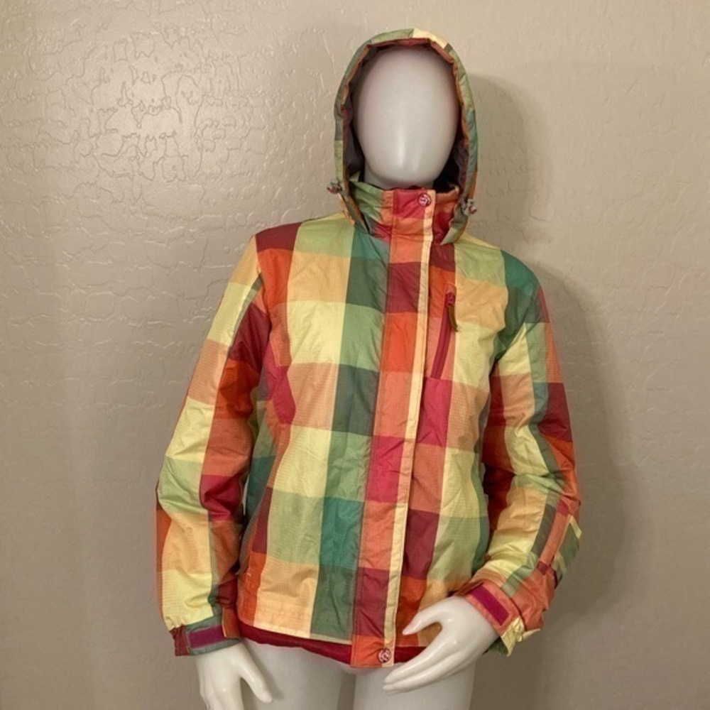 Dreamfly Sports Equipment Hooded Plaid Puffer Snow Jacket Size Medium